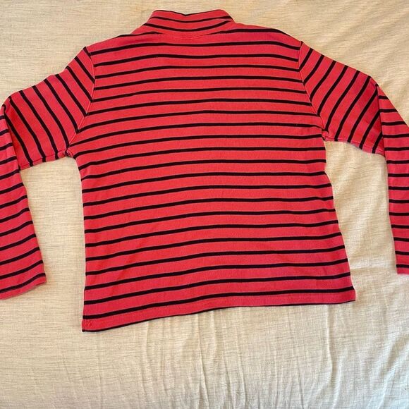 L.L. Bean ribbed long sleeve 1/4 zip cotton Pink/Navy stripe, barely worn! Large - Picture 1 of 10